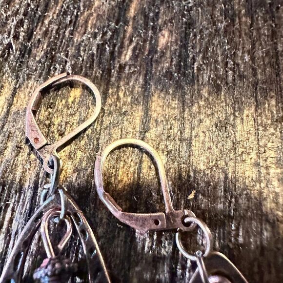 Boho Hippie‎ Western Delicate Copper & Turquoise Drop Wire Earrings, Gift Box - Picture 4 of 6